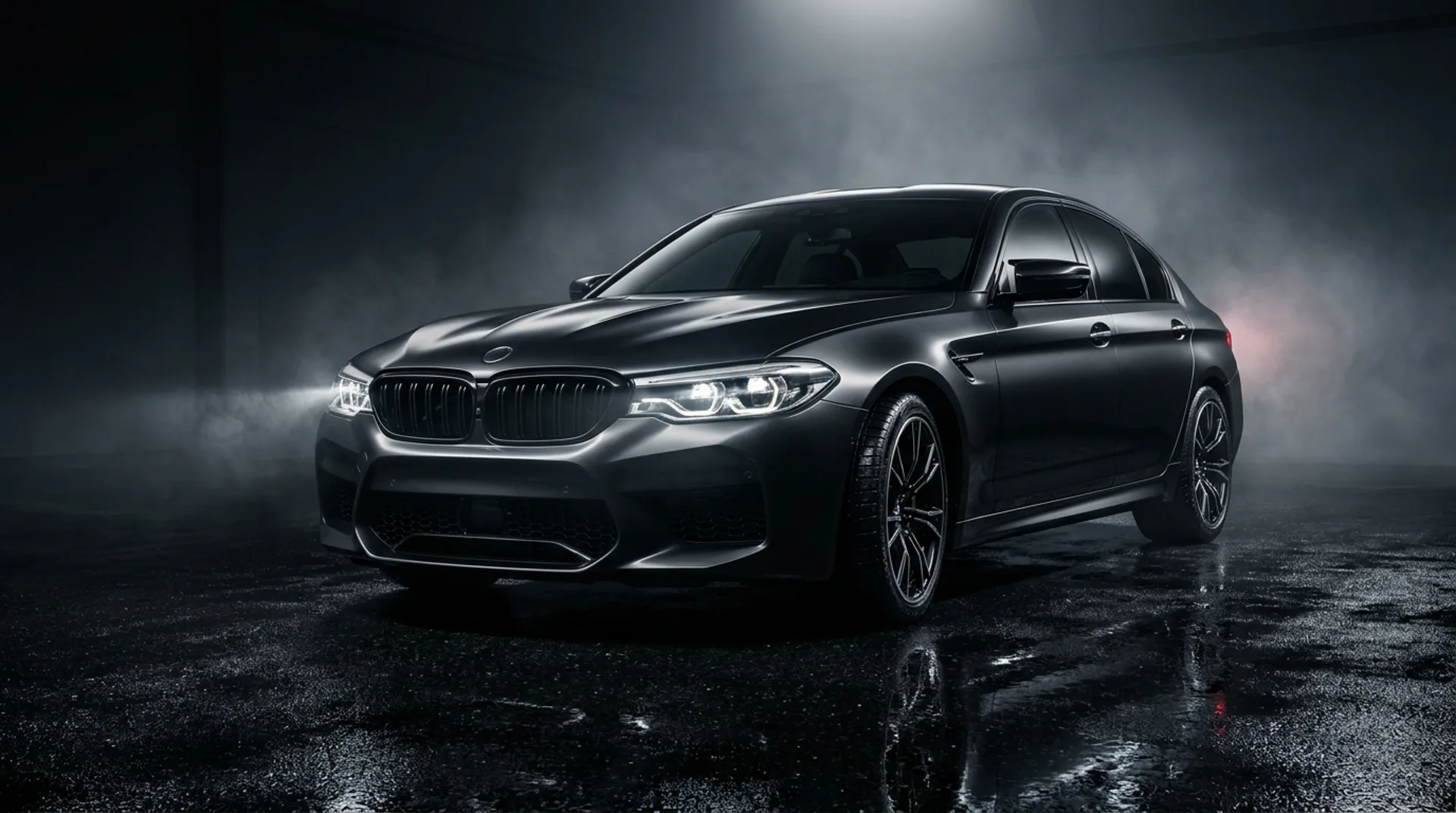A 3D website demo: a sports car in a dark garage.